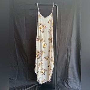 Beautiful Printed Lightweight Long Silver/Grey Dress, Warm Florals and Texture